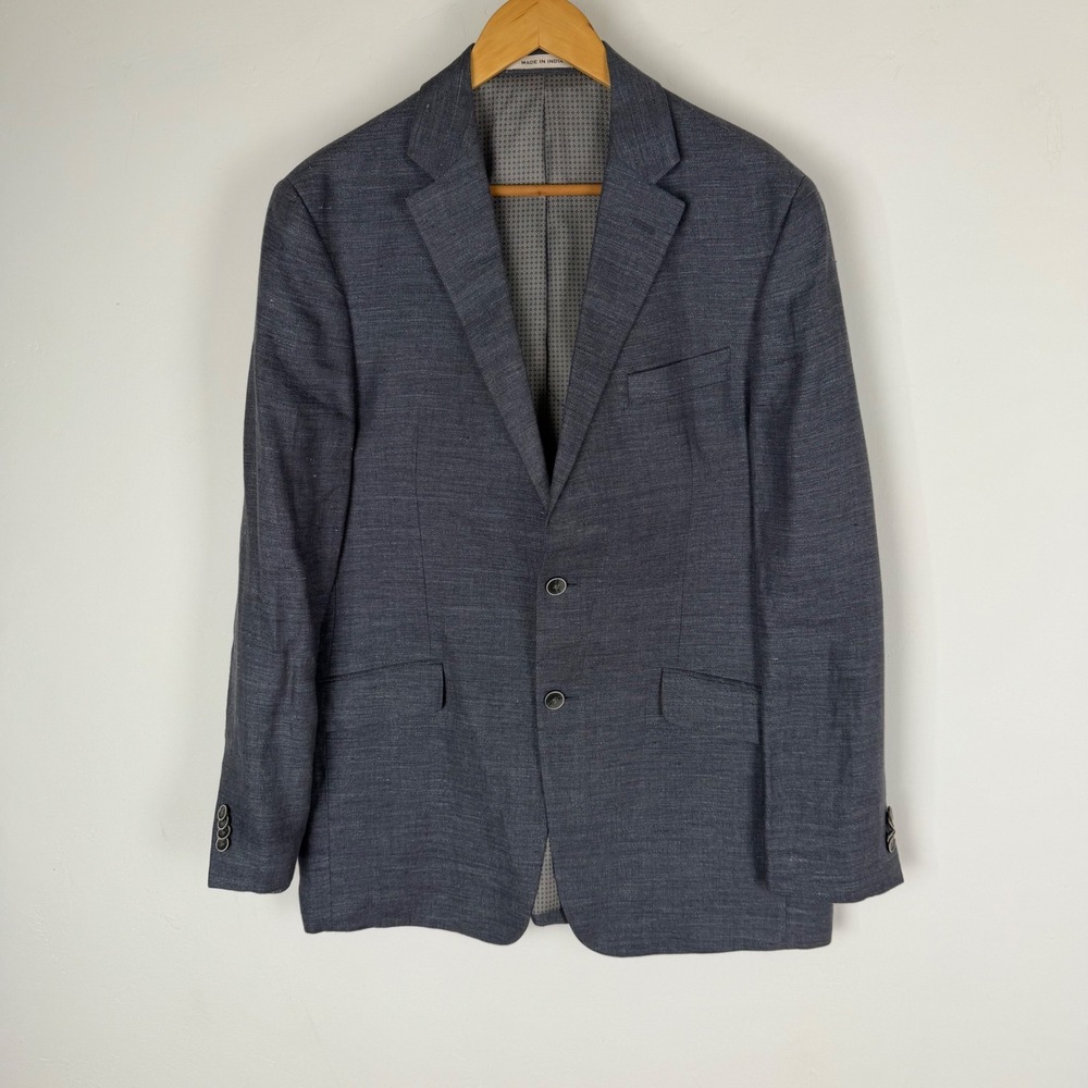Joseph Abboud Mens 41 Long Blue Grey 100% Linen 2-Button Blazer Sport Coat
